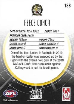 2011 Select AFL Infinity #138 Reece Conca Back